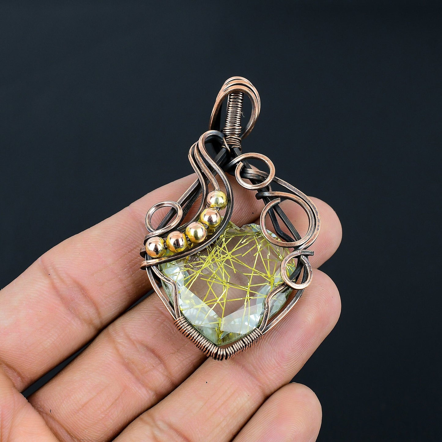 Golden Rutile Gemstone Heart Pendant