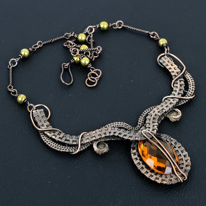 Yellow Citrine Gemstone Copper Necklace