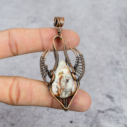 Multicolor Crazy Lace Agate Gemstone Copper Pendant