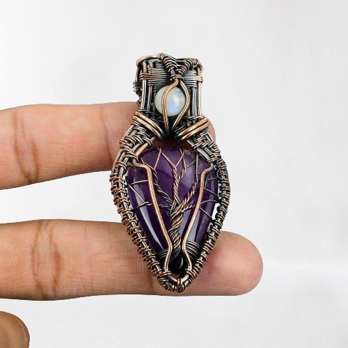 Purple Amethyst & Moonstone Gemstone Pendant