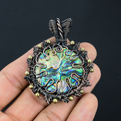 Iridescent Abalone Gemstone Copper Wrapped Pendant