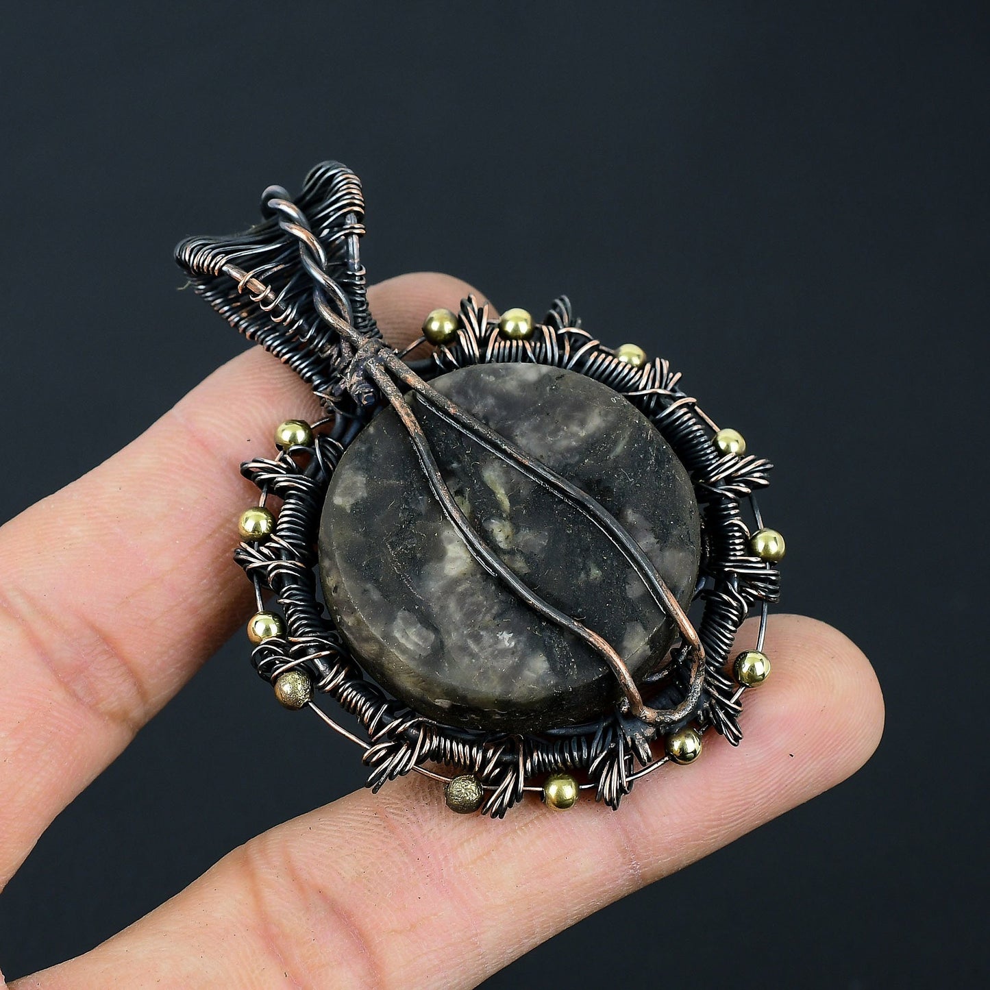 Iridescent Abalone Gemstone Copper Wrapped Pendant