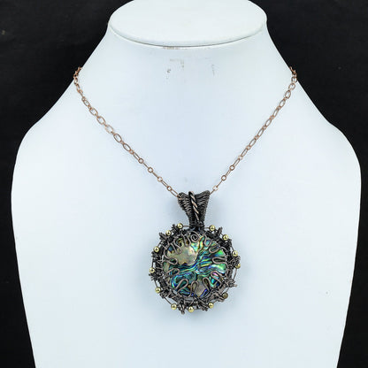Iridescent Abalone Gemstone Copper Wrapped Pendant