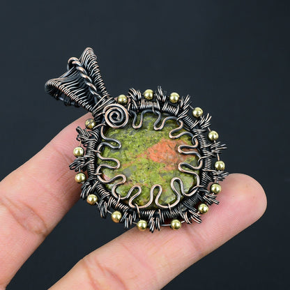 Green & Pink Unakite Gemstone Pendant