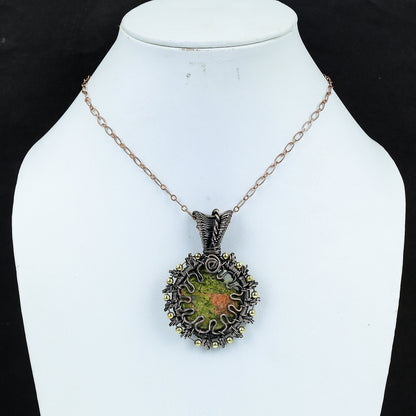 Green & Pink Unakite Gemstone Pendant