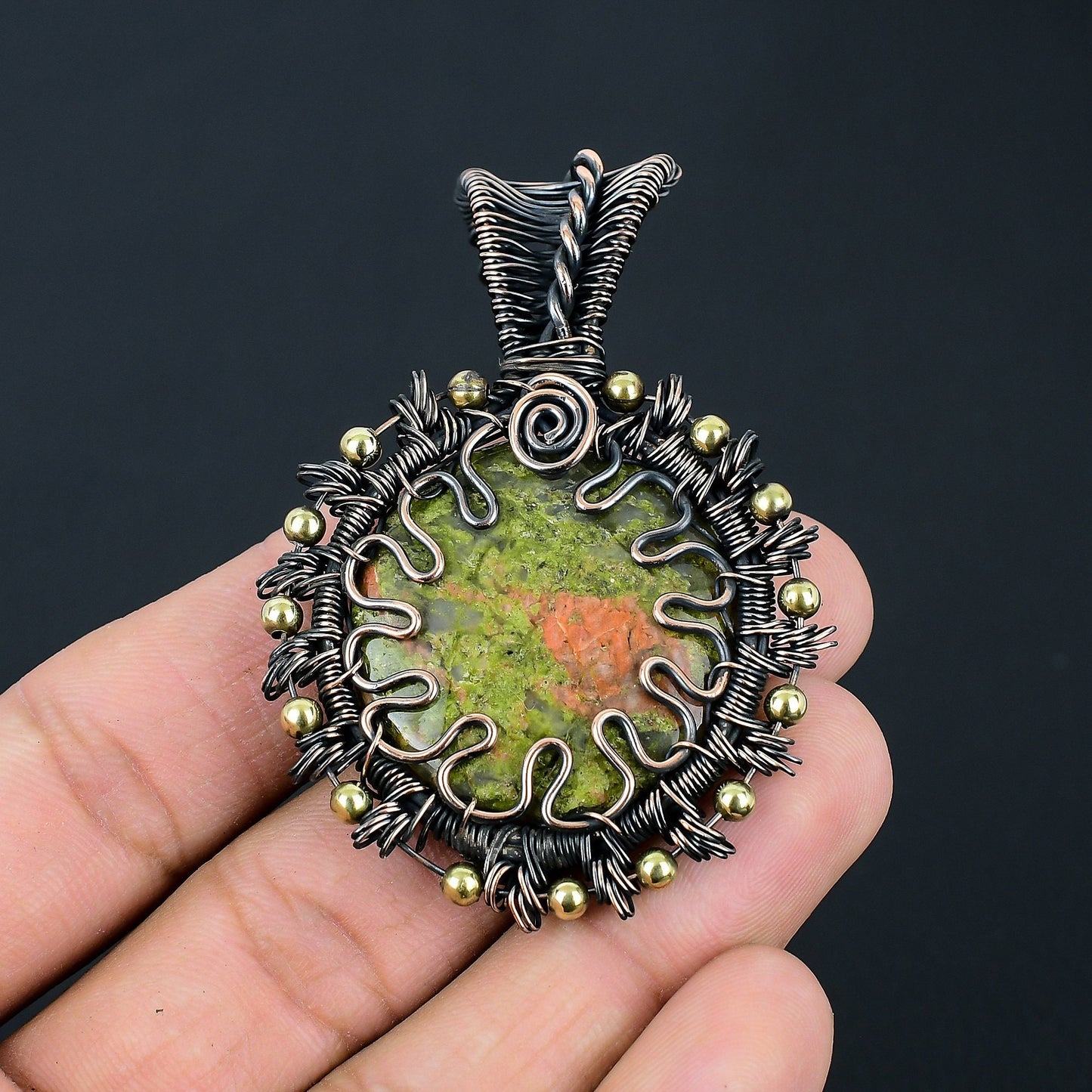 Green & Pink Unakite Gemstone Pendant