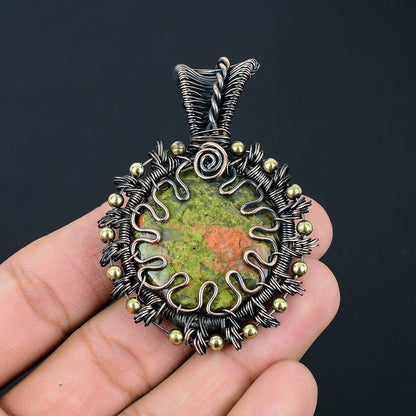 Green & Pink Unakite Gemstone Pendant