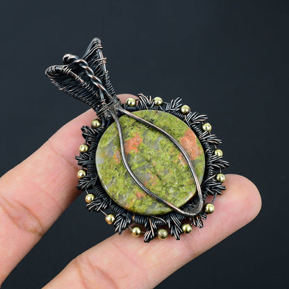 Green & Pink Unakite Gemstone Pendant