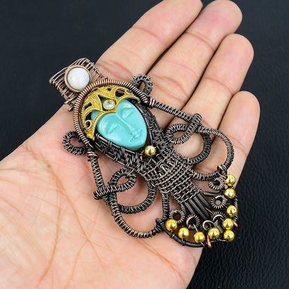 Sea Green Carved Bone Lady Face Gemstone Pendant