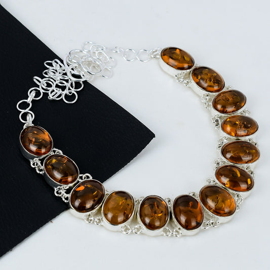 Amber Gemstone 925 Sterling Silver Necklace