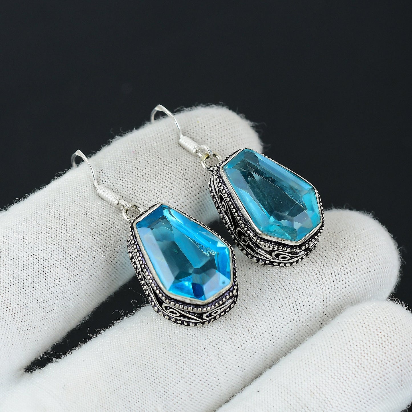 Swiss Blue Topaz Gemstone Earrings