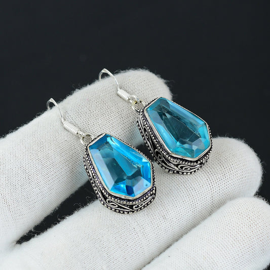 Swiss Blue Topaz Gemstone Earrings
