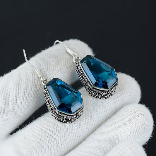 Blue Indicolite Gemstone Earrings