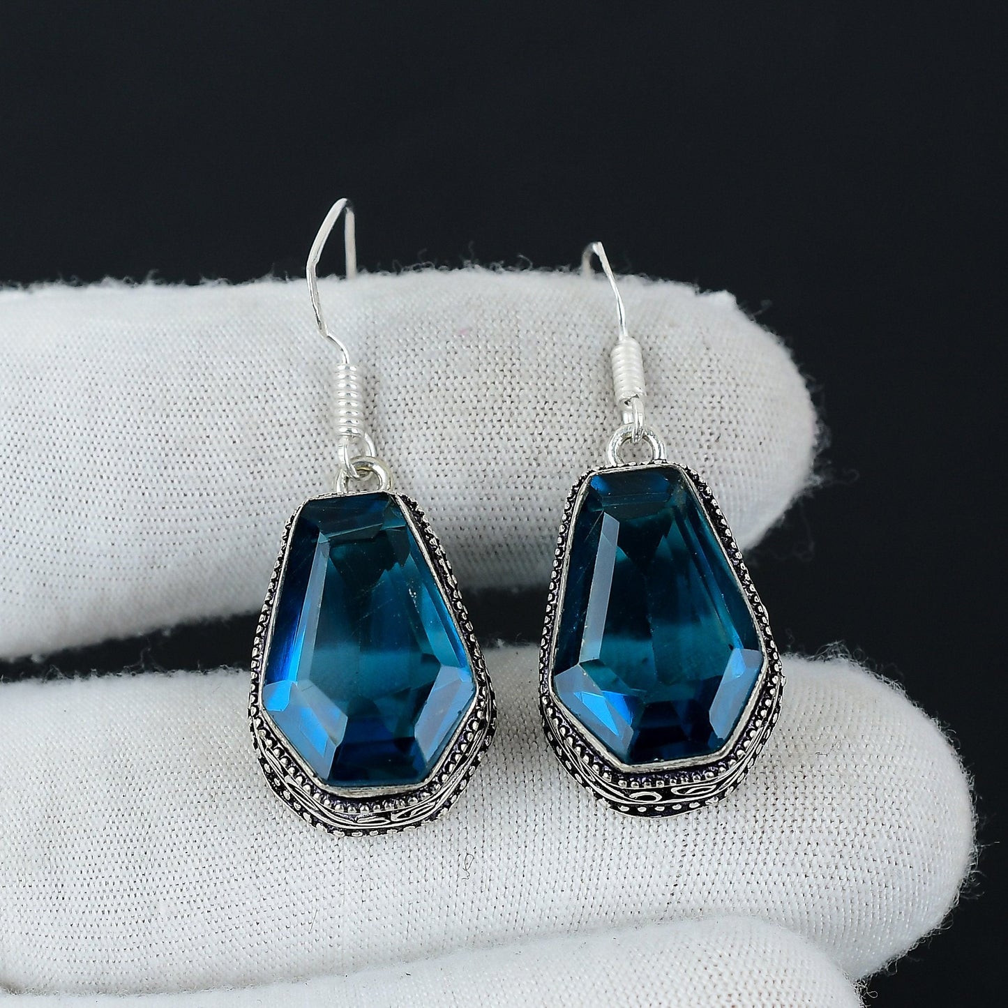 Blue Indicolite Gemstone Earrings