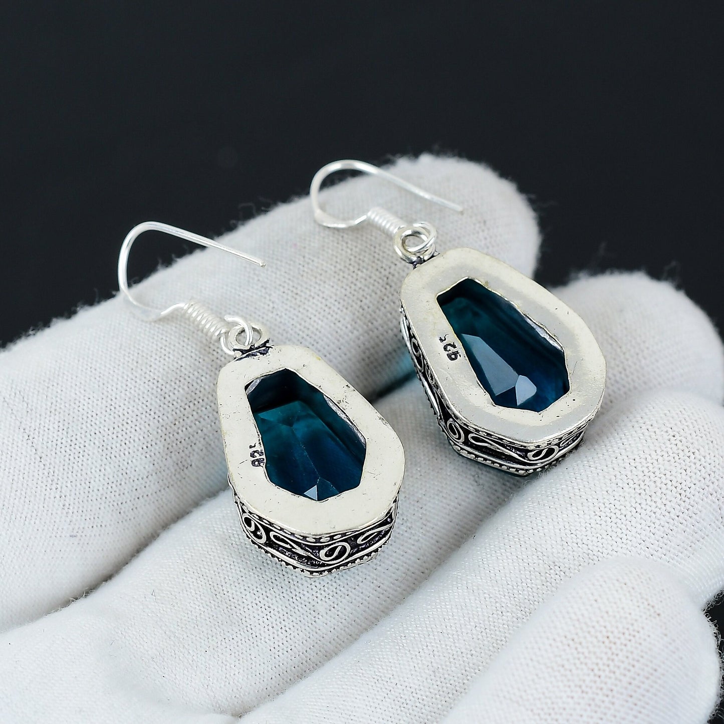 Blue Indicolite Gemstone Earrings