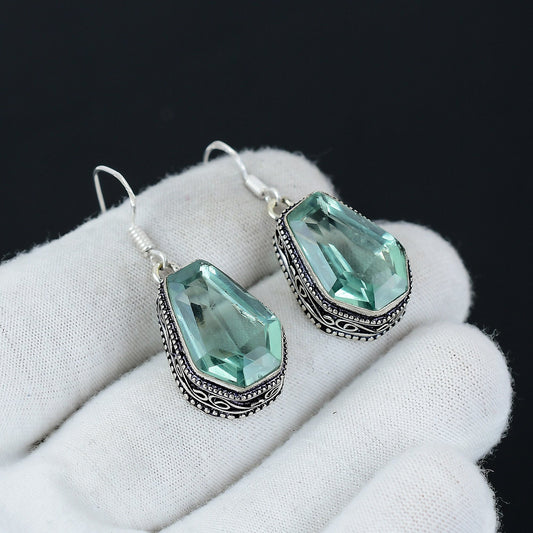 Blue Aquamarine Gemstone Sterling Silver Earrings