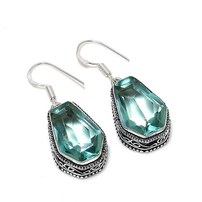 Blue Aquamarine Gemstone Sterling Silver Earrings