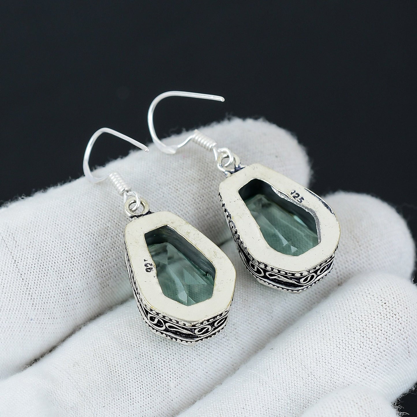 Blue Aquamarine Gemstone Sterling Silver Earrings
