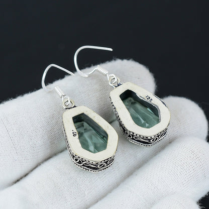 Blue Aquamarine Gemstone Sterling Silver Earrings