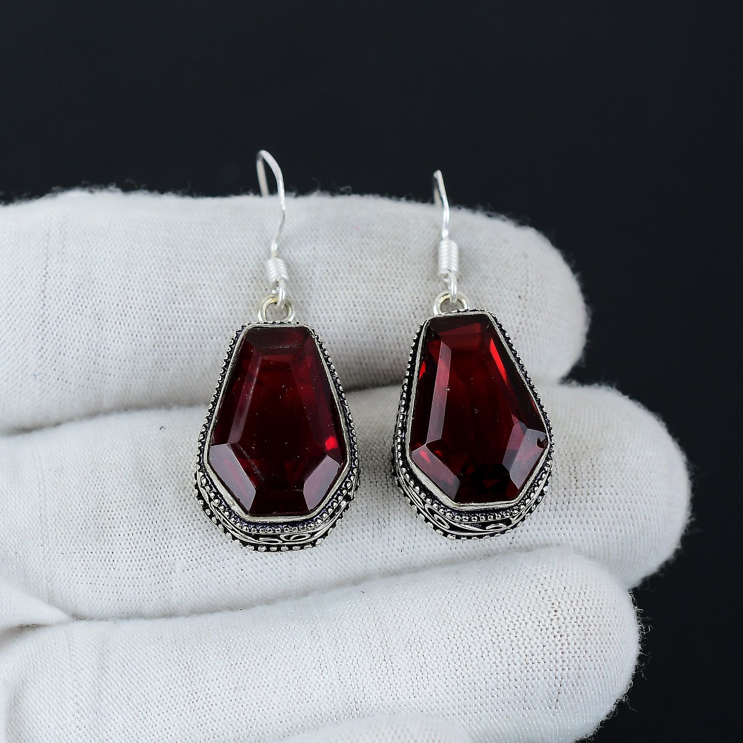 Red Garnet Gemstone Sterling Silver Earrings