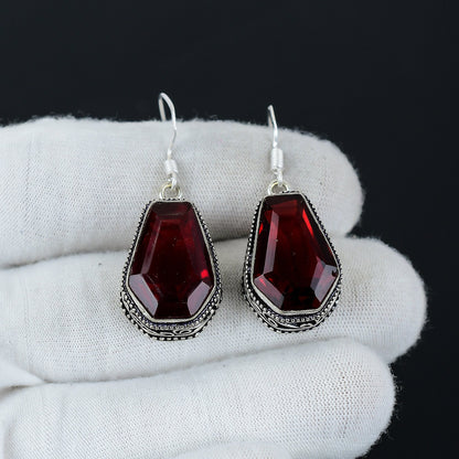 Red Garnet Gemstone Sterling Silver Earrings