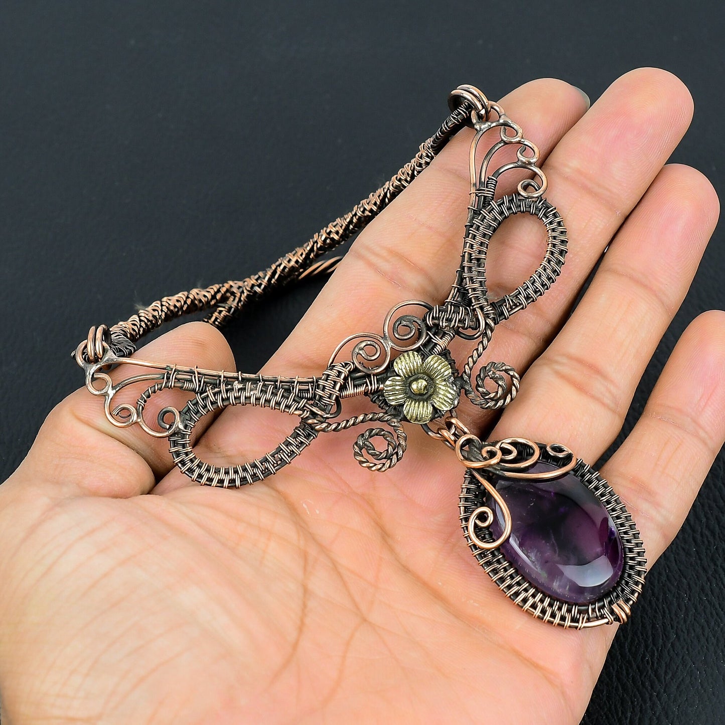 Purple Amethyst Gemstone Copper Pendant