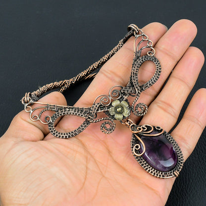 Purple Amethyst Gemstone Copper Pendant