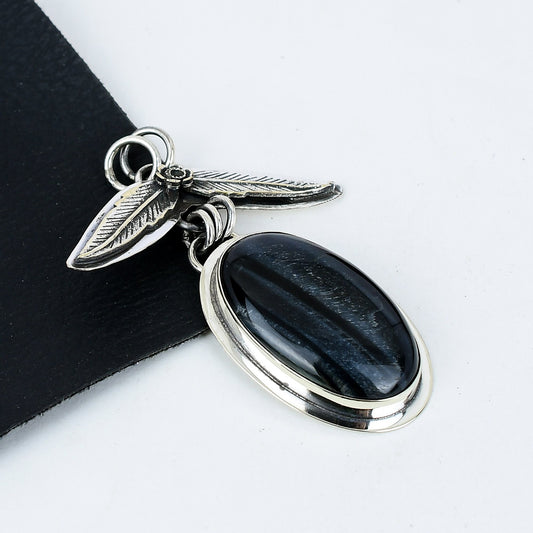 Blue Tiger Eye Sterling Silver Pendant