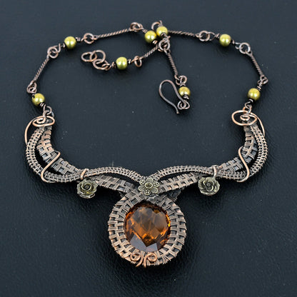 Yellow Citrine Gemstone Copper Necklace