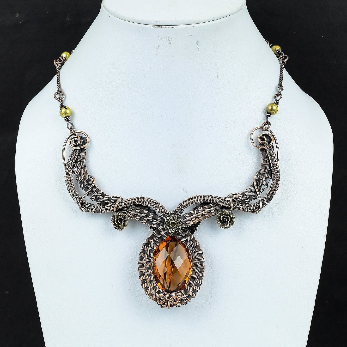 Yellow Citrine Gemstone Copper Necklace