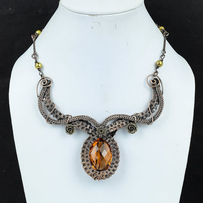 Yellow Citrine Gemstone Copper Necklace