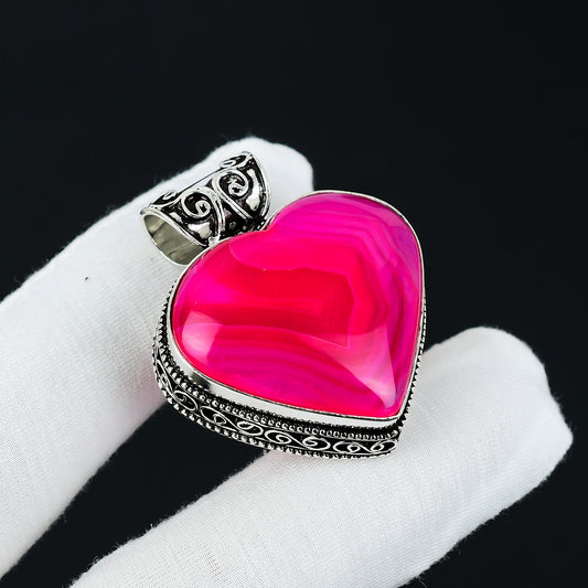 Pink Botswana Agate Heart Pendant