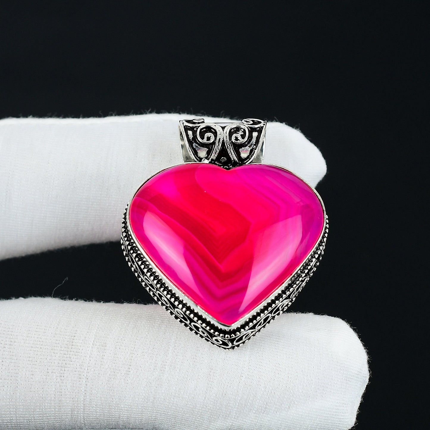 Pink Botswana Agate Heart Pendant