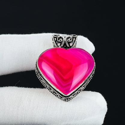 Pink Botswana Agate Heart Pendant