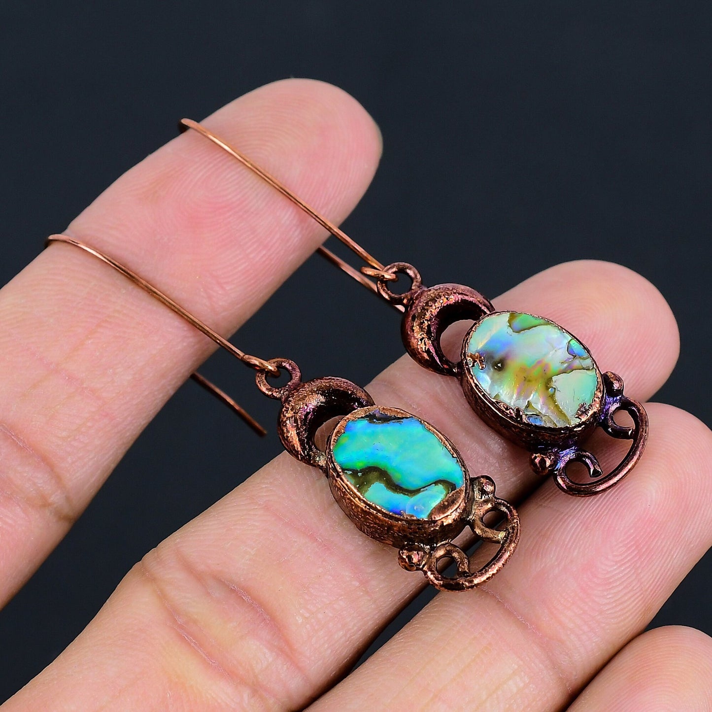 Rainbow Abalone Gemstone Dangle Earrings