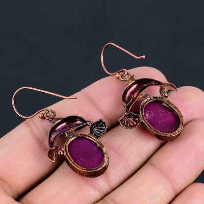 Ruby Red Gemstone Dangle Earrings