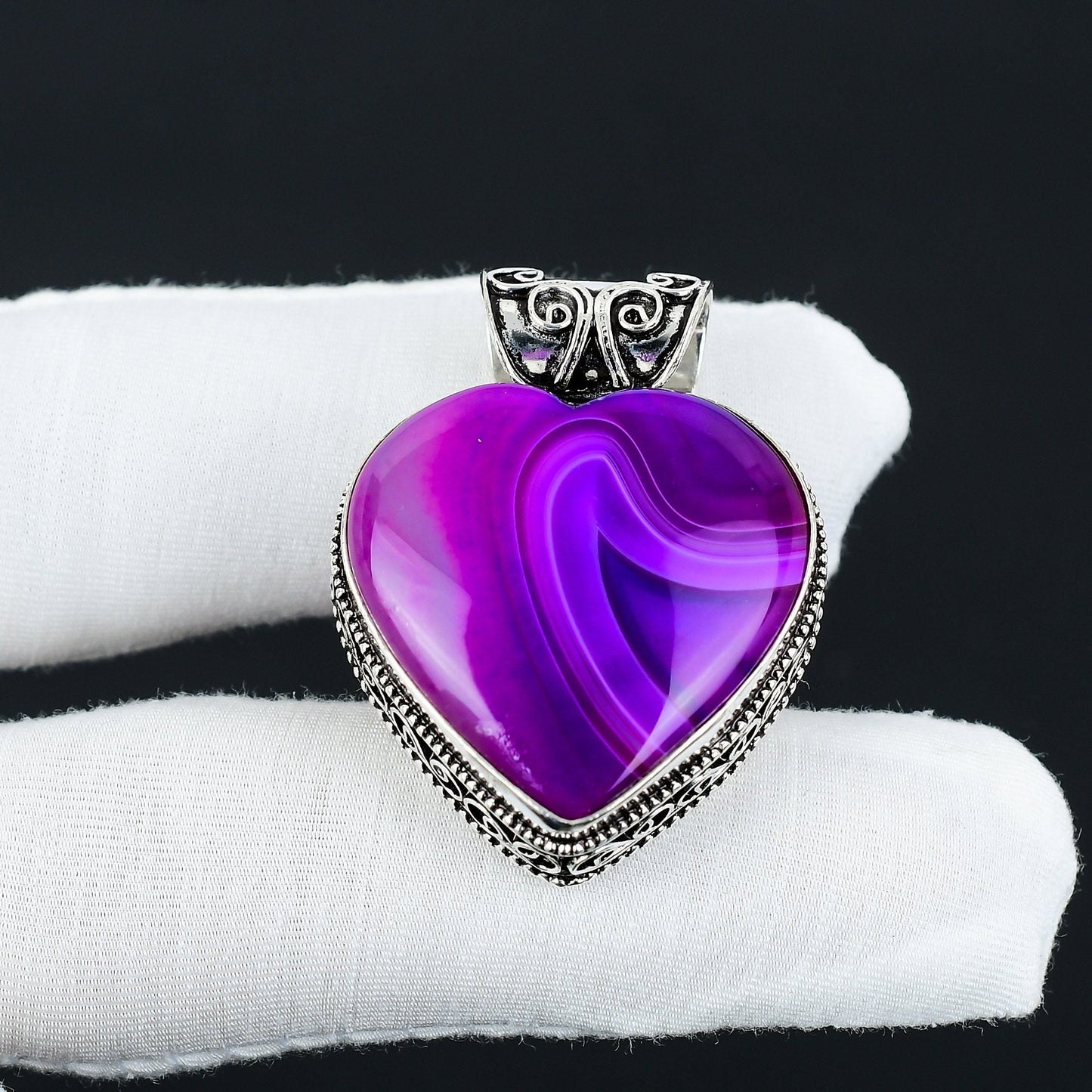 Purple Botswana Agate Heart Pendant