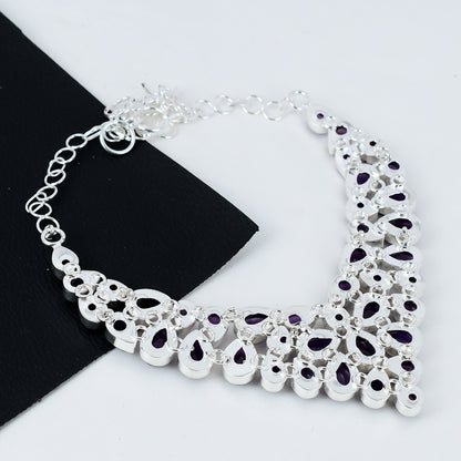 Purple Amethyst Sterling Silver Necklace Set