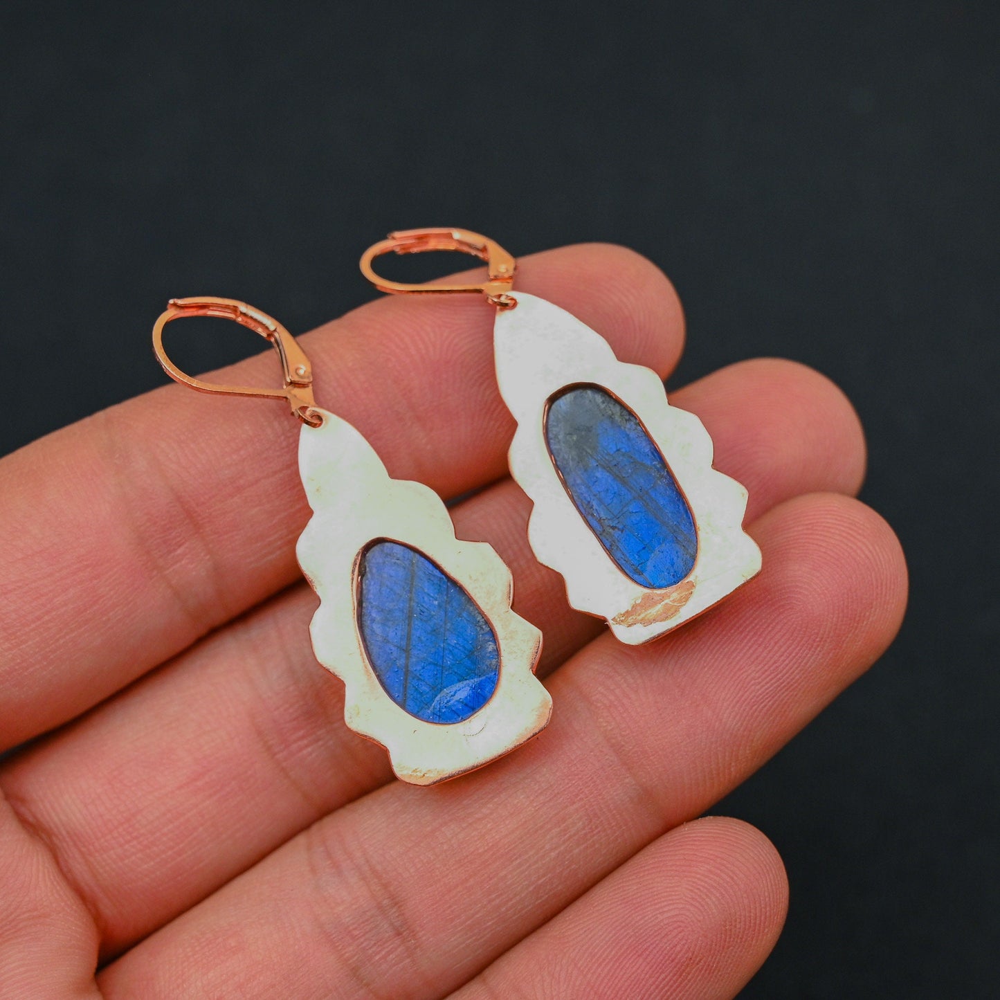 Blue Flash Labradorite Gemstone Earrings
