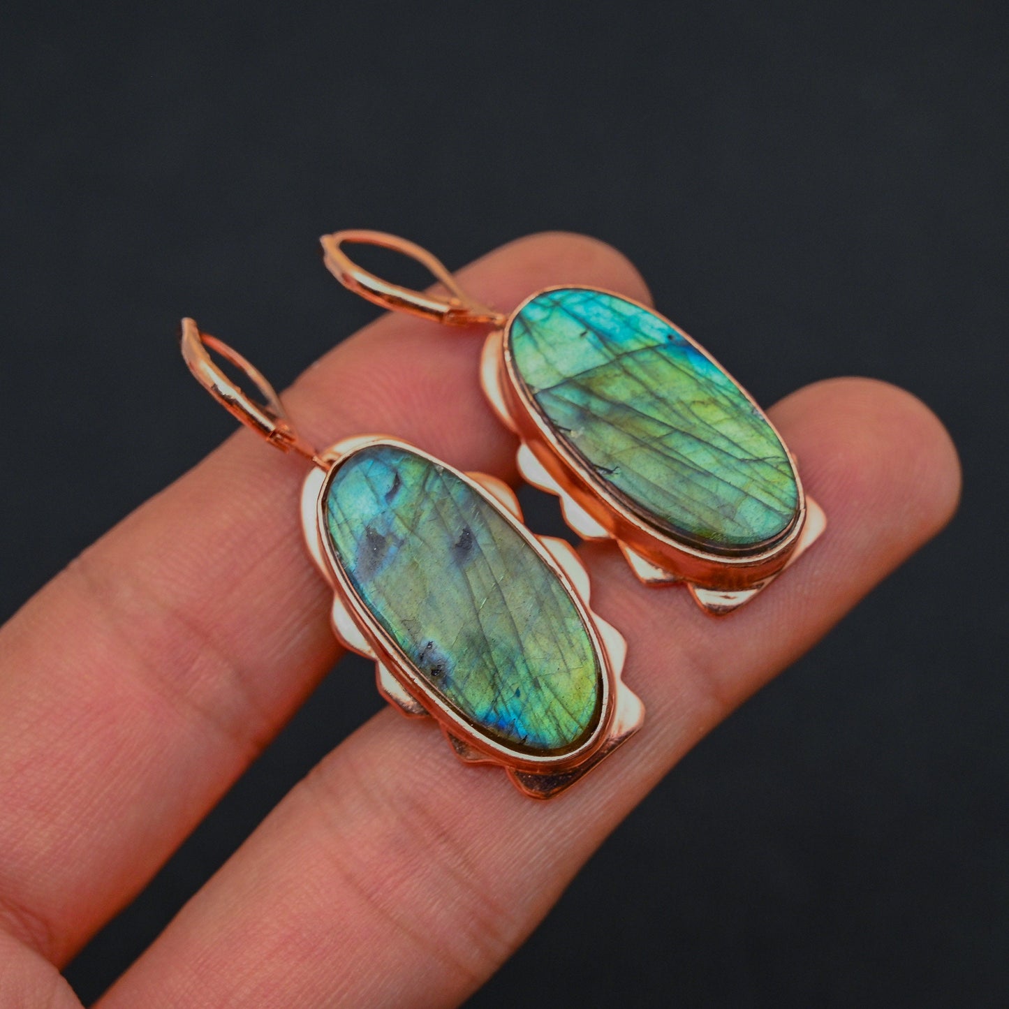 Blue Flash Labradorite Gemstone Lever-Back Earrings