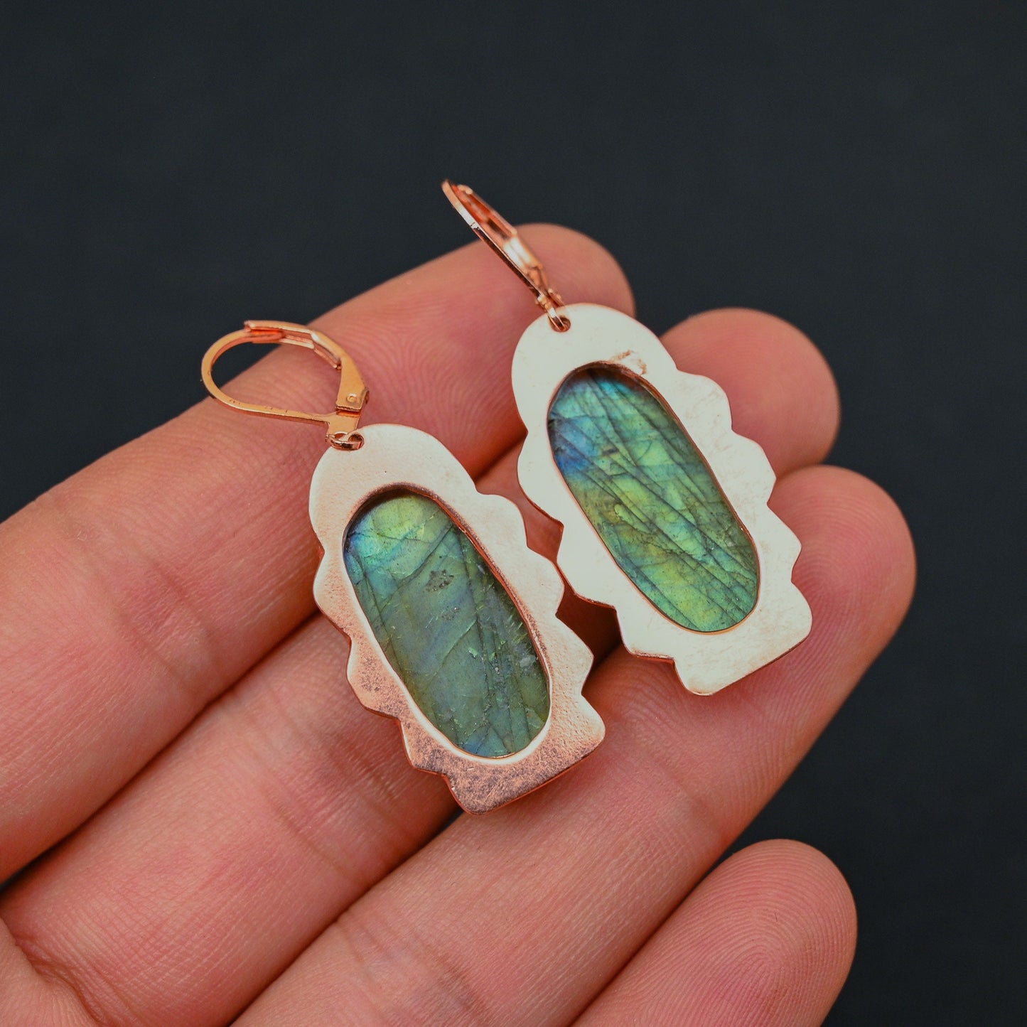 Blue Flash Labradorite Gemstone Lever-Back Earrings