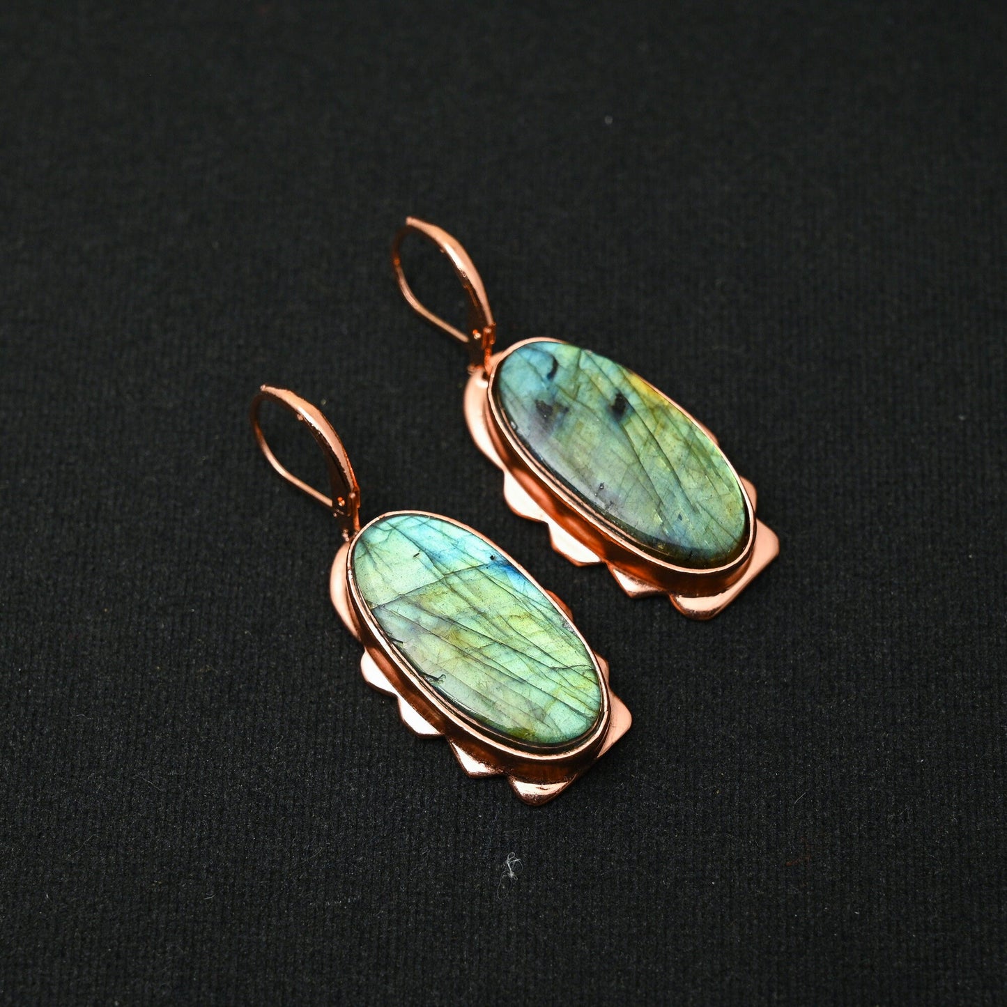 Blue Flash Labradorite Gemstone Lever-Back Earrings