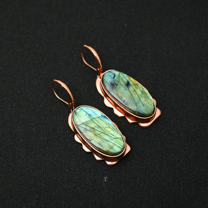 Blue Flash Labradorite Gemstone Lever-Back Earrings