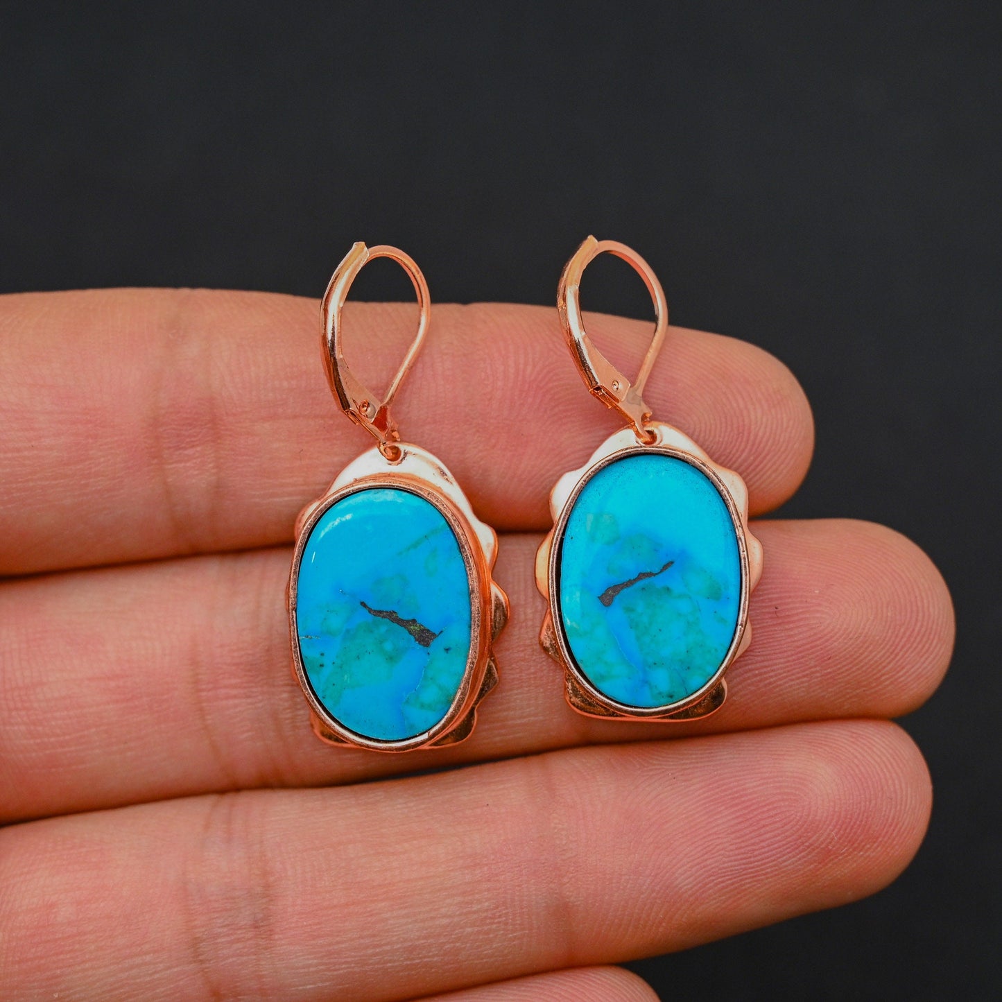 Turquoise Gemstone Lever Back Earrings