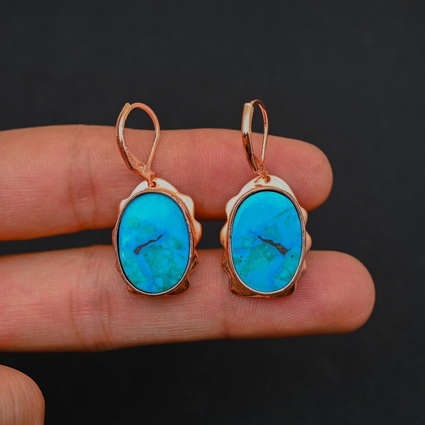 Turquoise Gemstone Lever Back Earrings