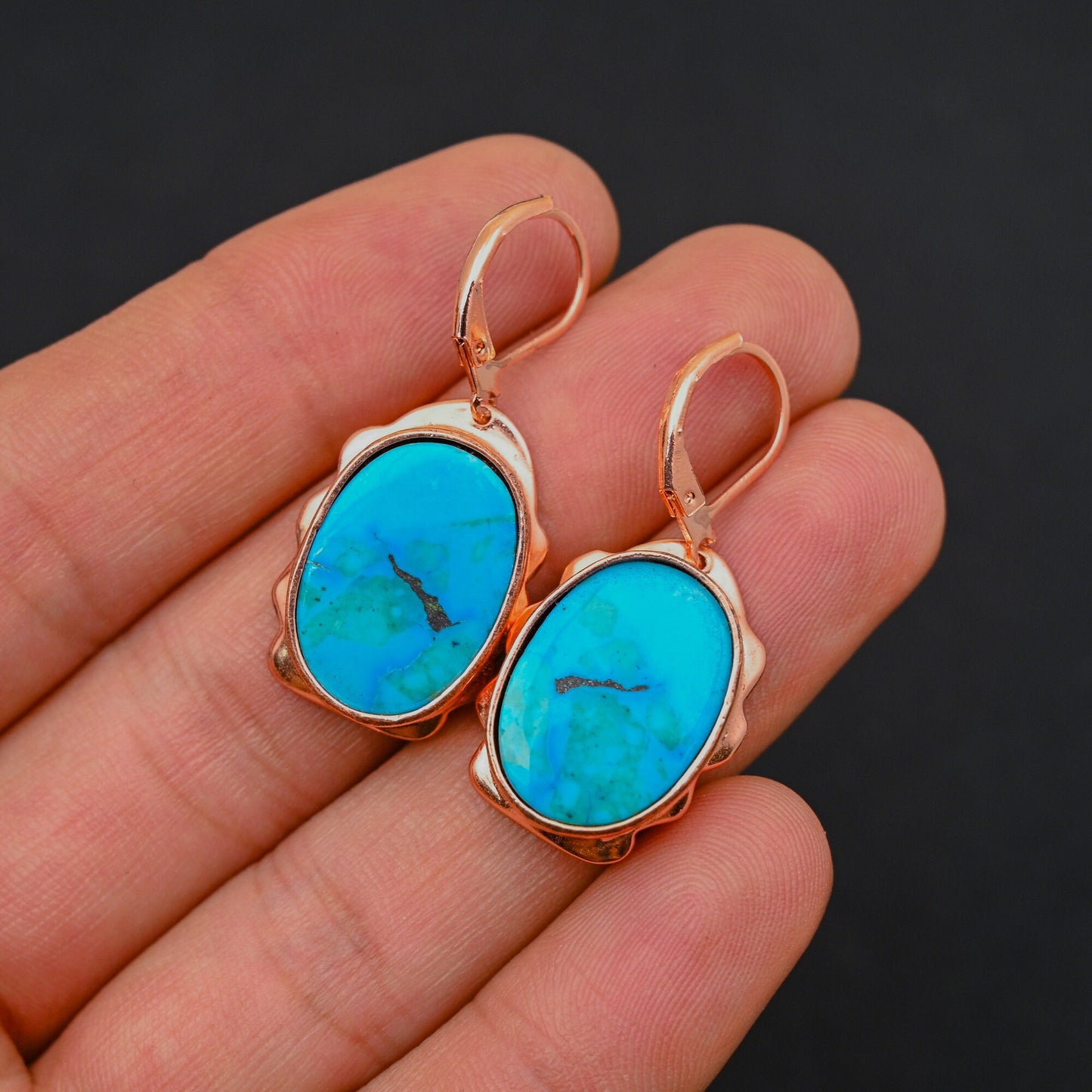 Turquoise Gemstone Lever Back Earrings