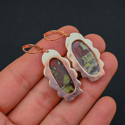 Green Red Dragon Bloodstone Gemstone Earrings