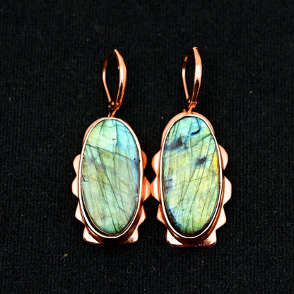 Blue Flash Labradorite Gemstone Lever-Back Earrings