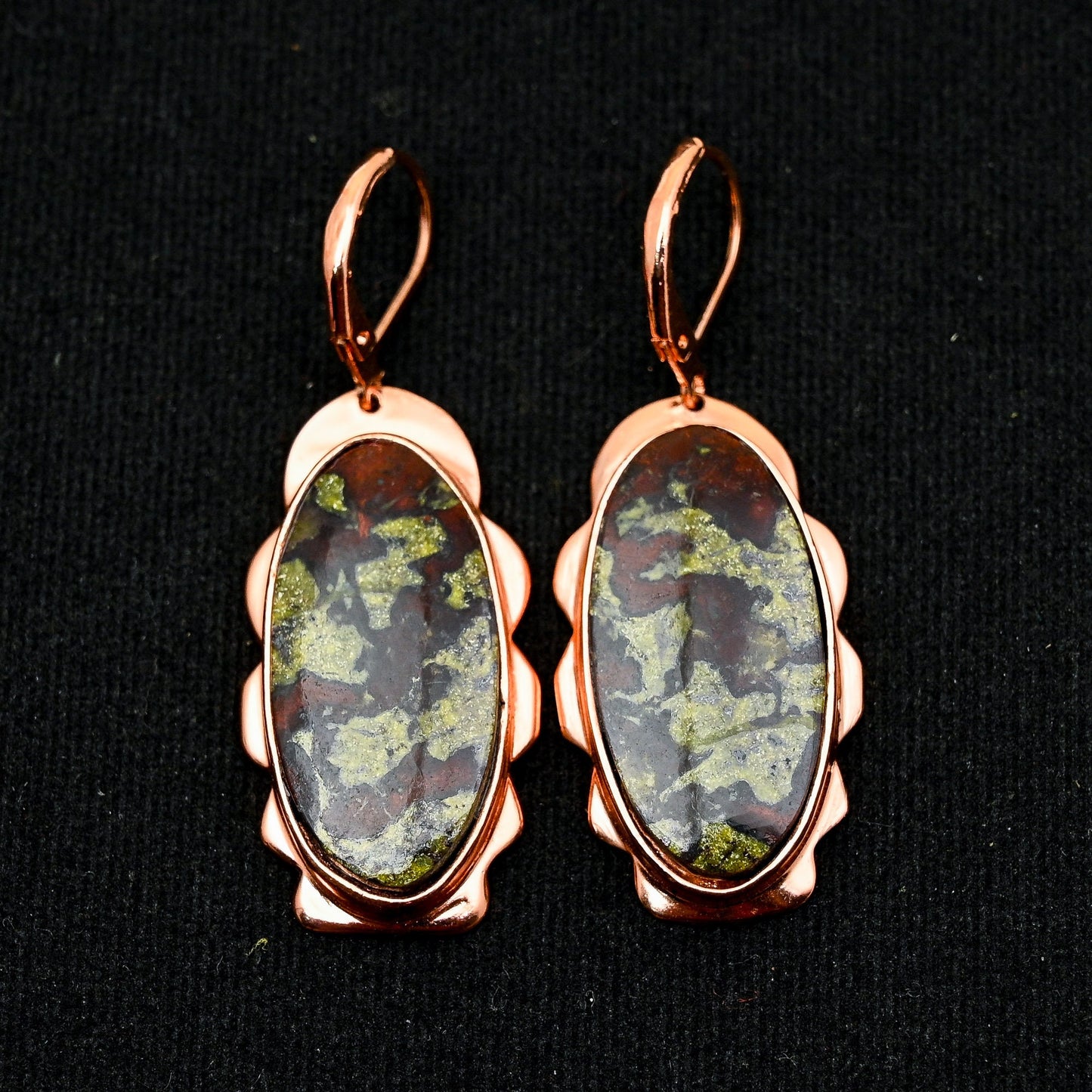Green Red Dragon Bloodstone Gemstone Earrings