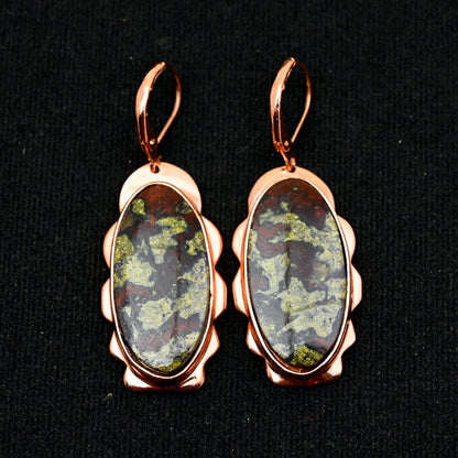 Green Red Dragon Bloodstone Gemstone Earrings